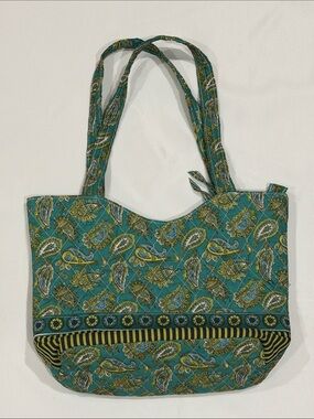 Teal Paisley Quilted Tote Bag with Dual Straps